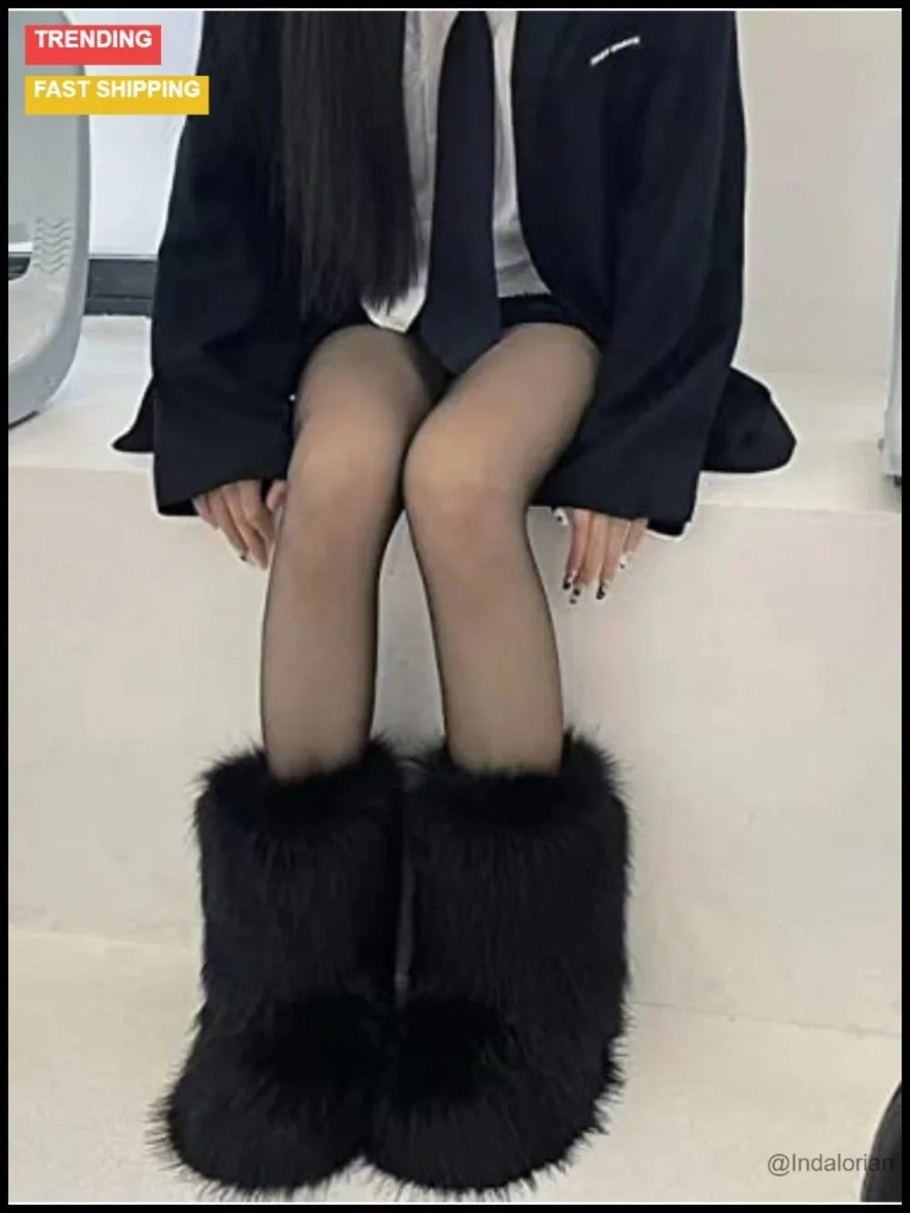 Faux Fur Fluffy Warm Snow Boots Mid Calf Winter Shoes